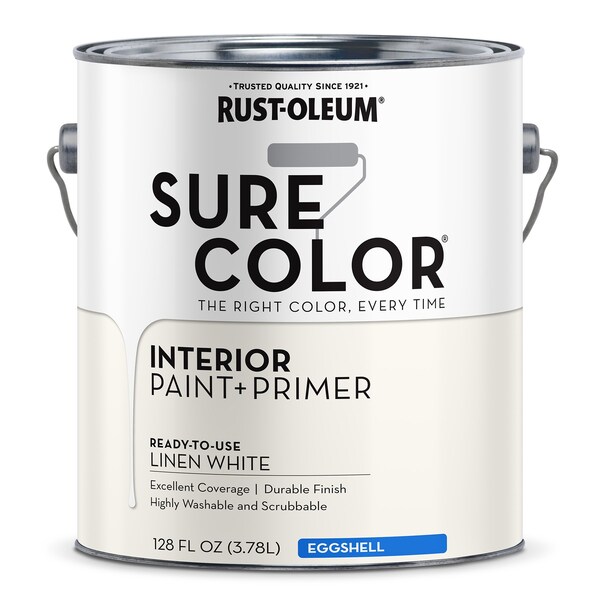 Rust-Oleum Interior Paint/Primer, Eggshell, Water Base, Linen, 1 gal 380220 - main